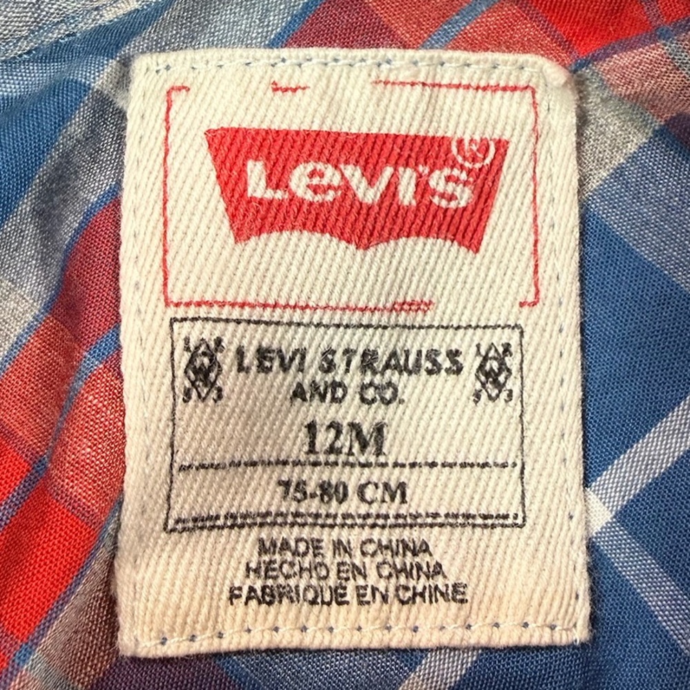 LEVI’S Baby Boys’ Blue & Red Tartan Plaid Long Sleeve Button Down Flannel 12M - Picture 6 of 8